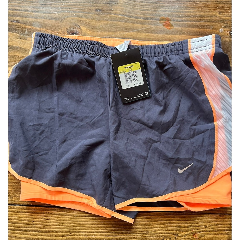 Nike Dri-FIT Women Running Shorts Gray Orange 405251-082 Small‎ NWT